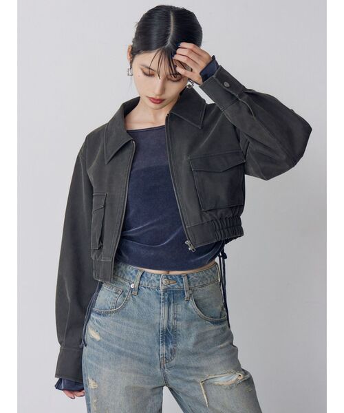 MURUA（ムルーア）の「【セットアップ対応】フェイクレザーショートフライトジャケット（ブルゾン・レディース・ブラウン/ブラック・FREE）」の6枚目の写真