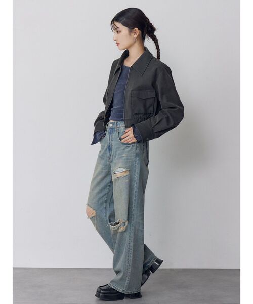 MURUA（ムルーア）の「【セットアップ対応】フェイクレザーショートフライトジャケット（ブルゾン・レディース・ブラウン/ブラック・FREE）」の9枚目の写真