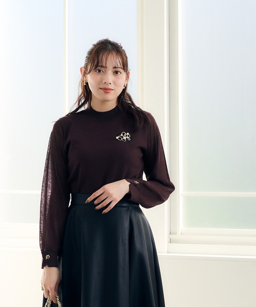 12Twelve Agenda（トゥエルブ　アジェンダ）の「プチハイネックシアースリーブ7分袖ニットプルオーバー（ニット/セーター・レディース・ブラック/グレー/ブラウン・M）」の4枚目の写真