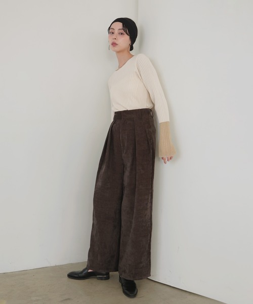 LIAN（リアン）の「ベロアタックワイドパンツ（スラックス・レディース・ブラック/ブラウン/アイボリー/ベージュ・FREE）」の3枚目の写真