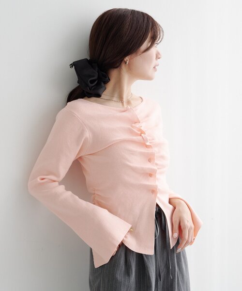 WEB先行/7色展開】フロントギャザーニットカーディガン(ニット WEB先行/7色展開】フロントギャザーニットカーディガン(ニット