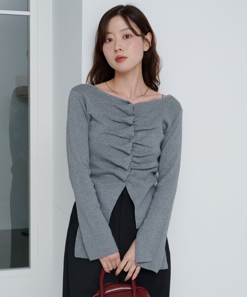 Kastane(カスタネ)の「【お気に入り1.5万人突破!/8色展開】フロントギャザーニットカーディガン(ニット/セーター・レディース・アイボリー/グレー/ネイビー/サックスブルー/ピンク/ブラック/レッド/チャコールグレー/ピンク系その他・FREE/1)」の19枚目の写真