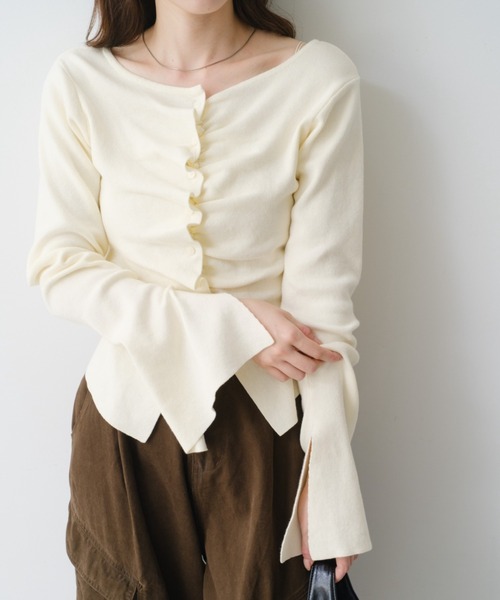 WEB先行/4色展開】フロントギャザーニットカーディガン（ニット