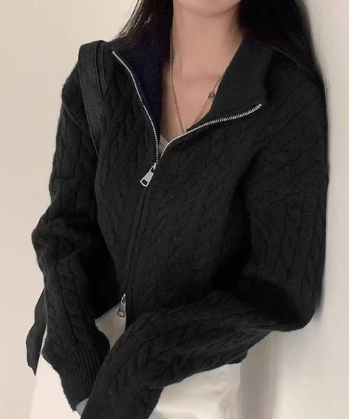 ルネ ダブルジップ カーディガン 34 ブラック ルネダブルジップカーディガンブラック 34