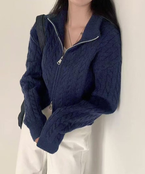 最終値下 ルネ ダブルジップ カーディガン 34 ブルー SHIPS（シップス） カーディガン SHIPS:「洗濯機可能」SOLOTEX(R