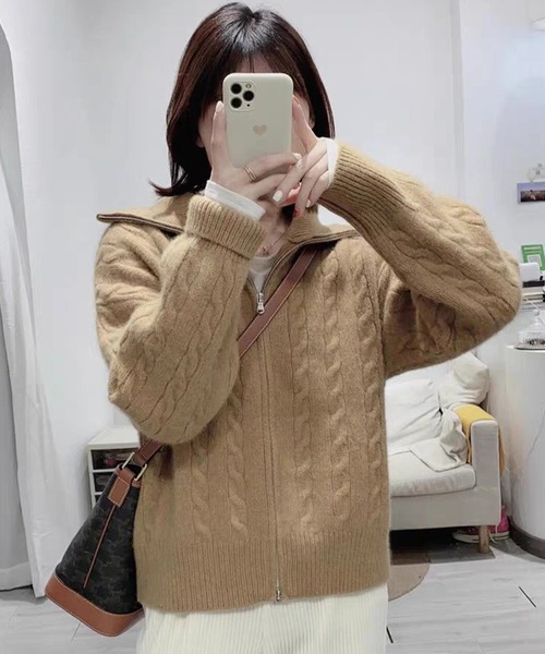 セール】ダブルジップケーブルニットカーディガン（ニット/セーター