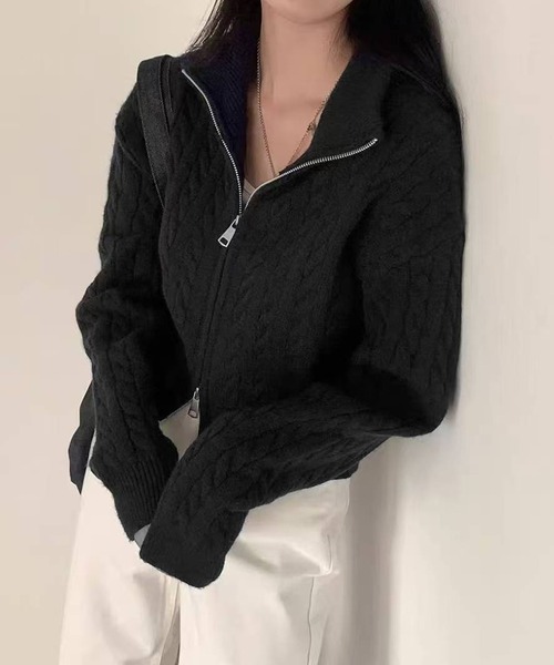 セール】ダブルジップケーブルニットカーディガン（ニット/セーター