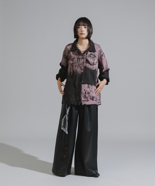 Chick（チック）の「Wood Bead Cord with Bandana Faux Leather Flare Wide Pants / バンダナ付きウッドビーズコード フェイクレザー フレアワイドパンツ 暖パン（その他パンツ・レディース・ブラック/ブラウン・FREE）」の9枚目の写真