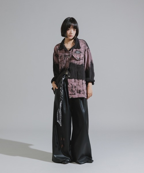 Chick（チック）の「Wood Bead Cord with Bandana Faux Leather Flare Wide Pants / バンダナ付きウッドビーズコード フェイクレザー フレアワイドパンツ 暖パン（その他パンツ・レディース・ブラック/ブラウン・FREE）」の7枚目の写真