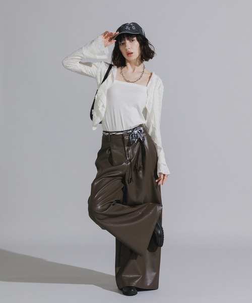 Chick（チック）の「Wood Bead Cord with Bandana Faux Leather Flare Wide Pants / バンダナ付きウッドビーズコード フェイクレザー フレアワイドパンツ 暖パン（その他パンツ・レディース・ブラック/ブラウン・FREE）」の20枚目の写真