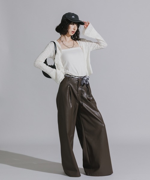 Chick（チック）の「Wood Bead Cord with Bandana Faux Leather Flare Wide Pants / バンダナ付きウッドビーズコード フェイクレザー フレアワイドパンツ 暖パン（その他パンツ・レディース・ブラック/ブラウン・FREE）」の17枚目の写真
