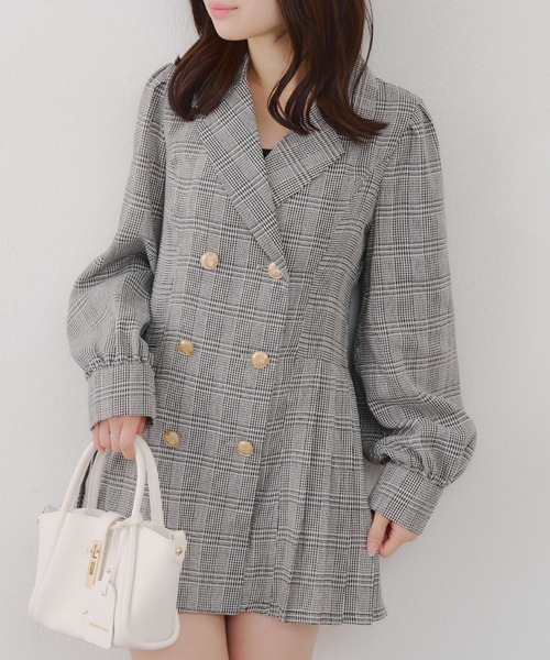 continuer de NICE CLAUP（コンティニューデナイスクラップ）の「テーラードミニプリーツワンピース（ワンピース・レディース・チェック/ブラウン/トップグレー・FREE）」の3枚目の写真