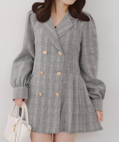 continuer de NICE CLAUP（コンティニューデナイスクラップ）の「テーラードミニプリーツワンピース（ワンピース・レディース・チェック/ブラウン/トップグレー・FREE）」の16枚目の写真