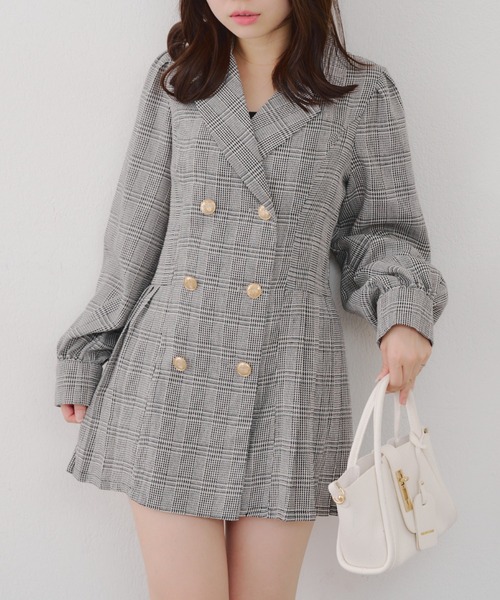 continuer de NICE CLAUP（コンティニューデナイスクラップ）の「テーラードミニプリーツワンピース（ワンピース・レディース・チェック/ブラウン/トップグレー・FREE）」の22枚目の写真