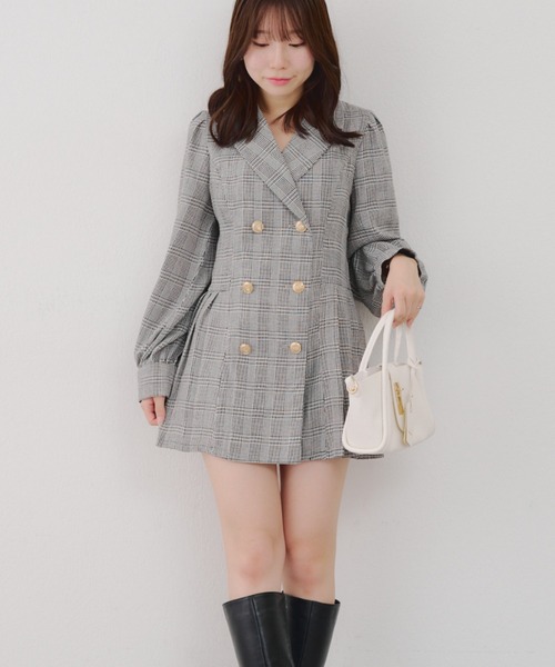 continuer de NICE CLAUP（コンティニューデナイスクラップ）の「テーラードミニプリーツワンピース（ワンピース・レディース・チェック/ブラウン/トップグレー・FREE）」の18枚目の写真