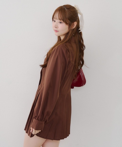 continuer de NICE CLAUP（コンティニューデナイスクラップ）の「テーラードミニプリーツワンピース（ワンピース・レディース・チェック/ブラウン/トップグレー・FREE）」の8枚目の写真