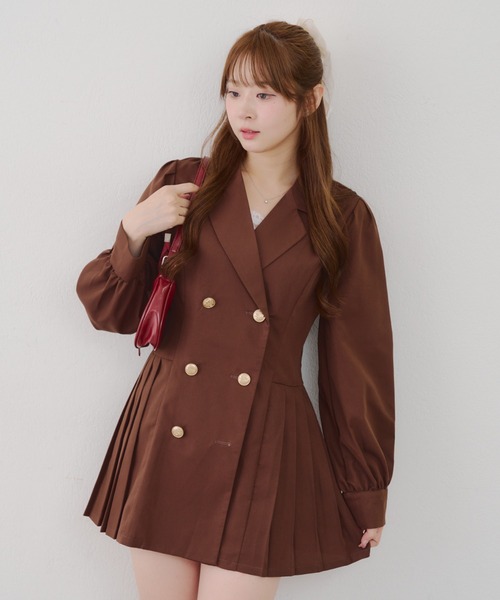 continuer de NICE CLAUP（コンティニューデナイスクラップ）の「テーラードミニプリーツワンピース（ワンピース・レディース・チェック/ブラウン/トップグレー・FREE）」の10枚目の写真