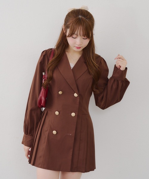 continuer de NICE CLAUP（コンティニューデナイスクラップ）の「テーラードミニプリーツワンピース（ワンピース・レディース・チェック/ブラウン/トップグレー・FREE）」の7枚目の写真