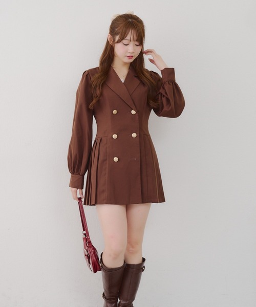 continuer de NICE CLAUP（コンティニューデナイスクラップ）の「テーラードミニプリーツワンピース（ワンピース・レディース・チェック/ブラウン/トップグレー・FREE）」の15枚目の写真