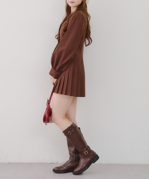 continuer de NICE CLAUP（コンティニューデナイスクラップ）の「テーラードミニプリーツワンピース（ワンピース・レディース・チェック/ブラウン/トップグレー・FREE）」の12枚目の写真