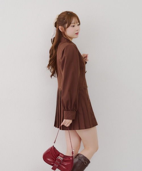 continuer de NICE CLAUP（コンティニューデナイスクラップ）の「テーラードミニプリーツワンピース（ワンピース・レディース・チェック/ブラウン/トップグレー・FREE）」の9枚目の写真