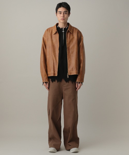 vintageレザージャケットファーブルゾン SERAPHIN レザージャケット ボンバー ブルゾン 刺繍 カシミア