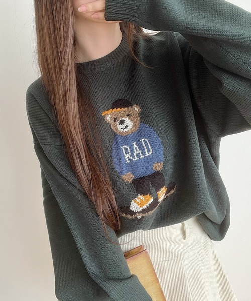 セール】ゆるかわクマ柄ニットクルー（ニット/セーター）｜Nana(ナナ