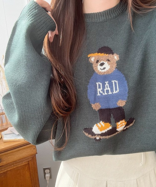 セール】ゆるかわクマ柄ニットクルー（ニット/セーター）｜Nana(ナナ