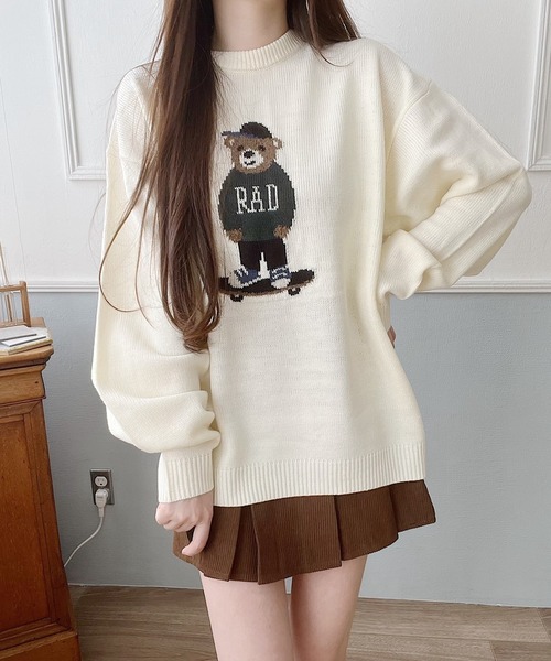 セール】ゆるかわクマ柄ニットクルー（ニット/セーター）｜Nana(ナナ