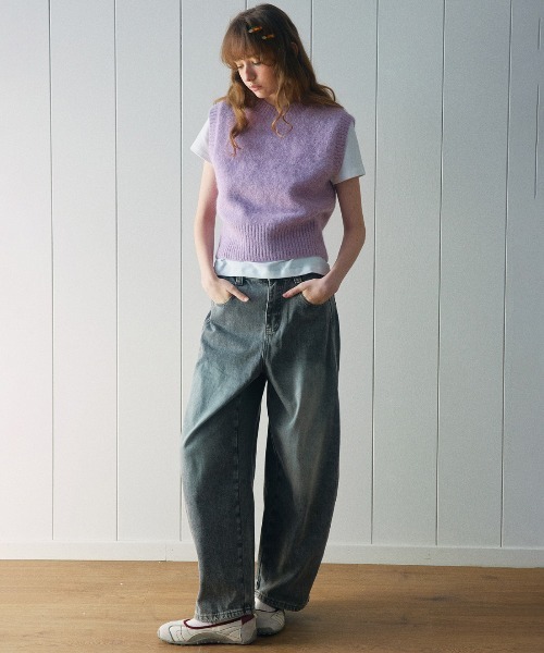 ELOOPS（イーループス）の「【ELOOPS】シャギーアルパカクルーネッククロップド丈ニットベスト（ベスト・レディース・アイボリー/ライラック/グレー/ブラウン・FREE）」の5枚目の写真