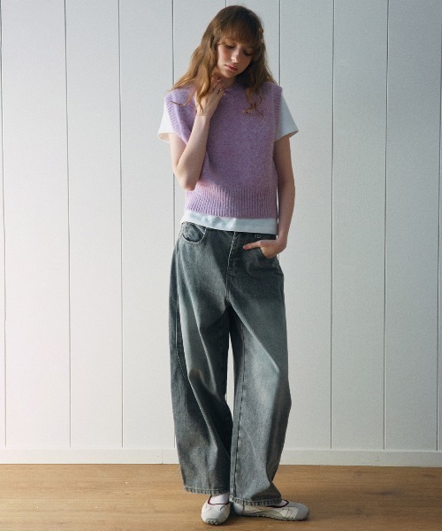 ELOOPS（イーループス）の「【ELOOPS】シャギーアルパカクルーネッククロップド丈ニットベスト（ベスト・レディース・アイボリー/ライラック/グレー/ブラウン・FREE）」の6枚目の写真