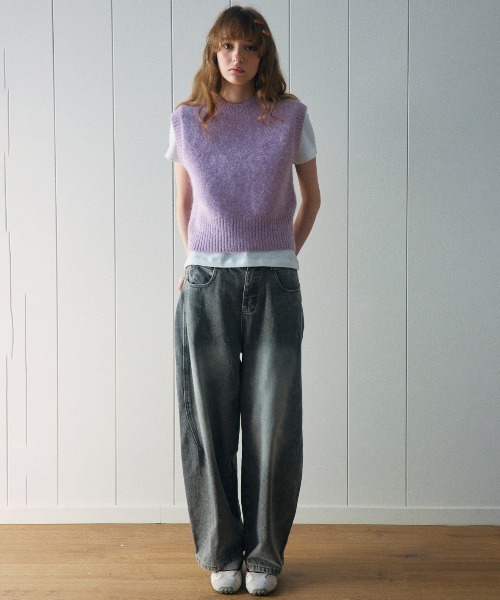 ELOOPS（イーループス）の「【ELOOPS】シャギーアルパカクルーネッククロップド丈ニットベスト（ベスト・レディース・アイボリー/ライラック/グレー/ブラウン・FREE）」の7枚目の写真