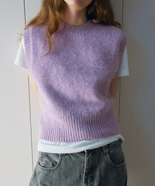 ELOOPS（イーループス）の「【ELOOPS】シャギーアルパカクルーネッククロップド丈ニットベスト（ベスト・レディース・アイボリー/ライラック/グレー/ブラウン・FREE）」の8枚目の写真