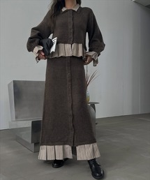 WILLFULLY | pleats docking button slit pencil knit SK(スカート)