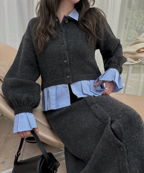 WILLFULLY（ウィルフリー）の「pleats docking button slit pencil knit SK（スカート・レディース・ブラック/チャコール/ダークブラウン・FREE）」の21枚目の写真