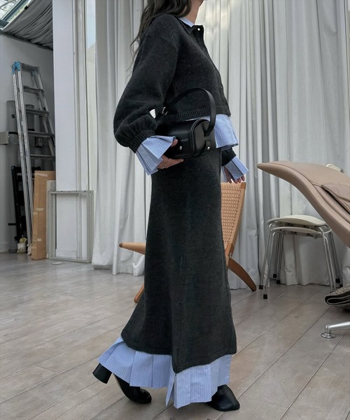 WILLFULLY（ウィルフリー）の「pleats docking button slit pencil knit SK（スカート・レディース・ブラック/チャコール/ダークブラウン・FREE）」の18枚目の写真