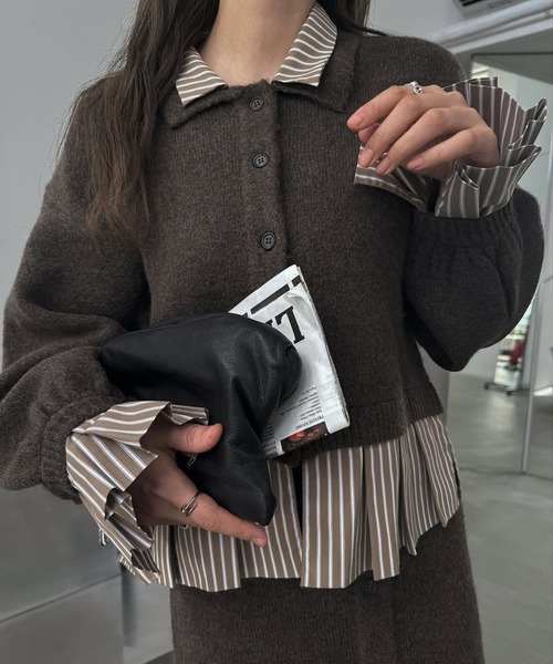 WILLFULLY（ウィルフリー）の「pleats docking button slit pencil knit SK（スカート・レディース・ブラック/チャコール/ダークブラウン・FREE）」の9枚目の写真