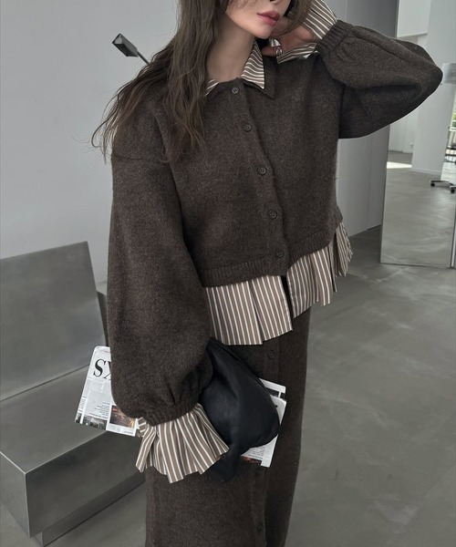 WILLFULLY（ウィルフリー）の「pleats docking button slit pencil knit SK（スカート・レディース・ブラック/チャコール/ダークブラウン・FREE）」の7枚目の写真