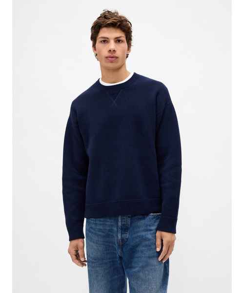 トップス stone  crew neck knit sweater navy セール】ヘビーウェイト CashSoft カシミヤタッチ クルーネック