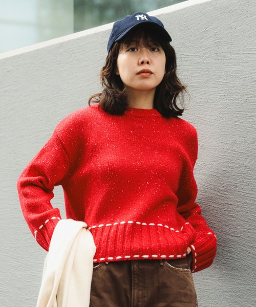 B:MING by BEAMS（ビーミングバイビームス）の「ステッチ ニット（ニット/セーター・レディース・グレー/レッド/ネイビー・ONE SIZE）」の7枚目の写真