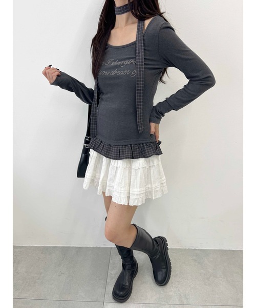 PHILLY(フィリー)の「《2点セット》チョーカーセットチェックヘムフリルトップス(Tシャツ/カットソー・レディース・グレー/ブラウン・FREE)」の5枚目の写真