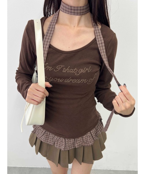 PHILLY(フィリー)の「《2点セット》チョーカーセットチェックヘムフリルトップス(Tシャツ/カットソー・レディース・グレー/ブラウン・FREE)」の8枚目の写真