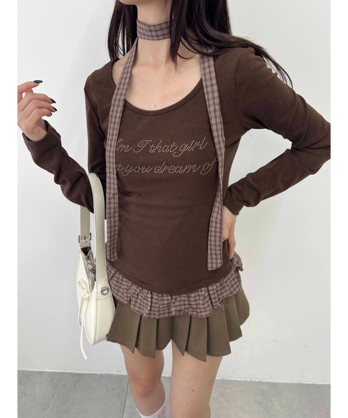 PHILLY(フィリー)の「《2点セット》チョーカーセットチェックヘムフリルトップス(Tシャツ/カットソー・レディース・グレー/ブラウン・FREE)」の9枚目の写真