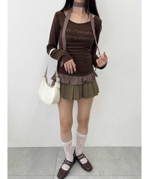 PHILLY(フィリー)の「《2点セット》チョーカーセットチェックヘムフリルトップス(Tシャツ/カットソー・レディース・グレー/ブラウン・FREE)」の10枚目の写真