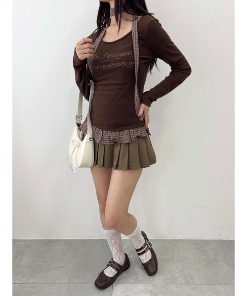 PHILLY(フィリー)の「《2点セット》チョーカーセットチェックヘムフリルトップス(Tシャツ/カットソー・レディース・グレー/ブラウン・FREE)」の11枚目の写真