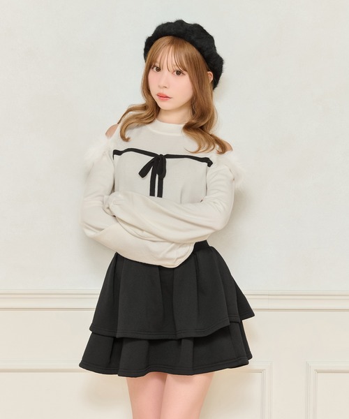 apres jour(アプレジュール)の「フロントリボンニットトップス(ニット/セーター・レディース・オフホワイト/チャコールグレー/ピンク系その他・X-LARGE/フリー)」の6枚目の写真