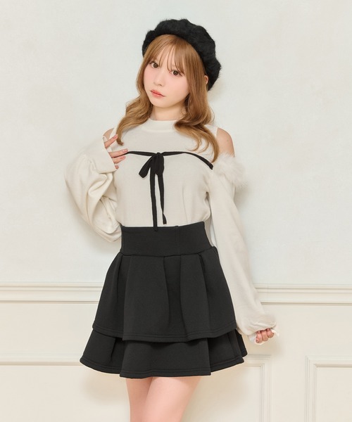 apresjour フロントリボンパフスリブトップス フロントリボンニットトップス（ニット/セーター）｜apres jour