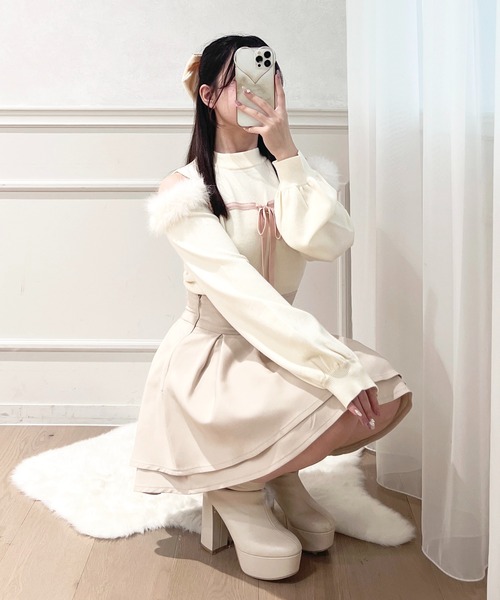 apres jour(アプレジュール)の「フロントリボンニットトップス(ニット/セーター・レディース・オフホワイト/チャコールグレー/ピンク系その他・X-LARGE/フリー)」の4枚目の写真
