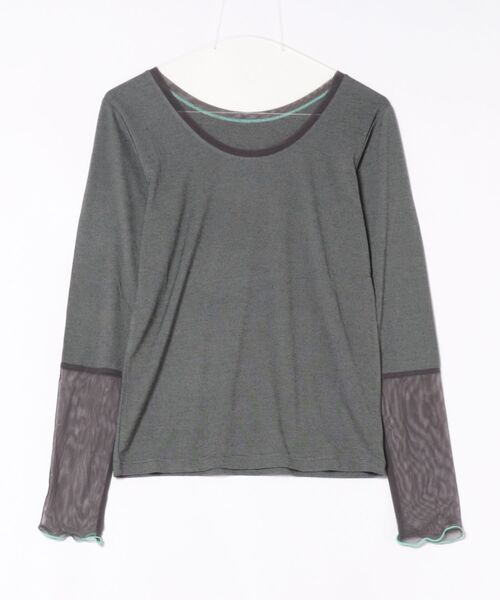 Q(キュー)の「チュールウォームインナー(Tシャツ/カットソー・レディース・チャコールグレー/アイボリー・MEDIUM)」の4枚目の写真