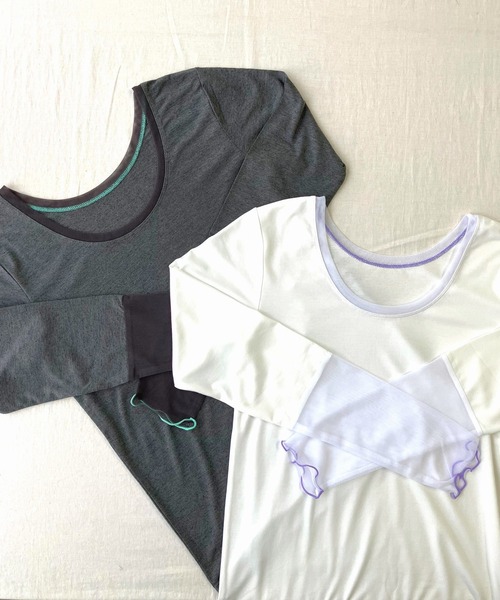 Q(キュー)の「チュールウォームインナー(Tシャツ/カットソー・レディース・チャコールグレー/アイボリー・MEDIUM)」の9枚目の写真